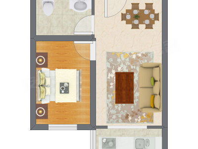 1室2厅 55.88平米户型图