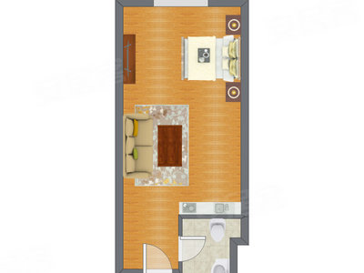 1室1厅 47.78平米户型图