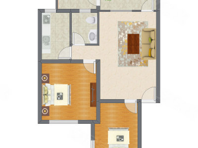2室1厅 81.06平米户型图