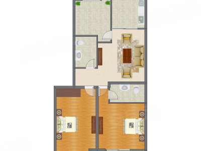 2室1厅 136.00平米户型图