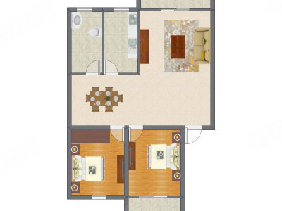 2室2厅 80.93平米户型图