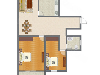 2室2厅 83.98平米户型图