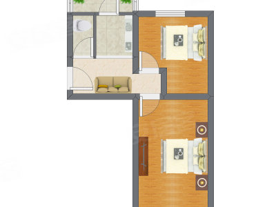 2室1厅 52.64平米户型图