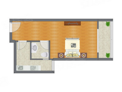 1室0厅 52.22平米户型图