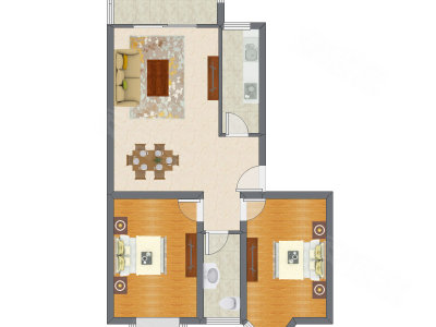 2室2厅 83.75平米户型图