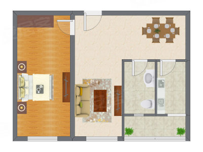 1室2厅 74.86平米户型图