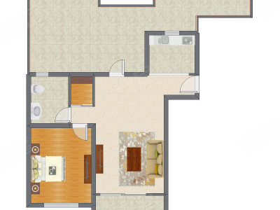1室1厅 87.14平米户型图