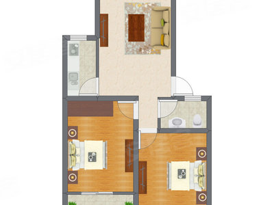 2室1厅 63.23平米