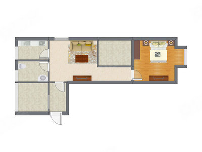 1室1厅 58.76平米户型图