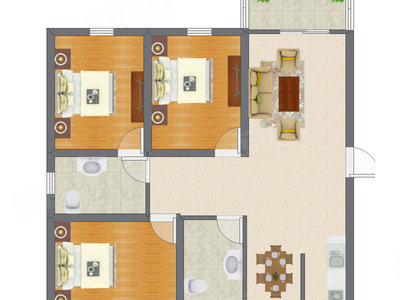 3室2厅 75.10平米