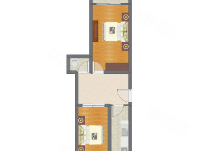 2室1厅 36.44平米户型图