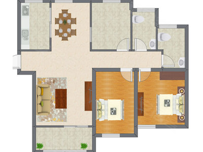 2室2厅 83.47平米户型图