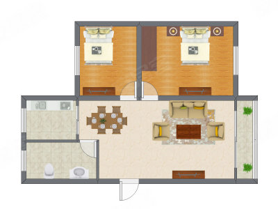 2室2厅 66.50平米户型图