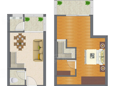 1室2厅 69.31平米户型图