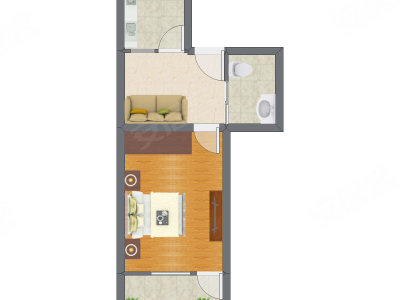 1室1厅 43.73平米户型图