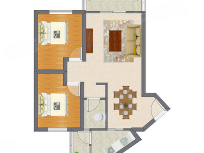 2室2厅 80.21平米户型图