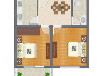 2室1厅 59.89平米户型图