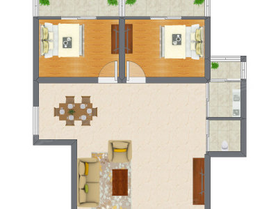 2室1厅 55.00平米户型图