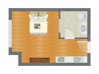 1室0厅 22.89平米户型图
