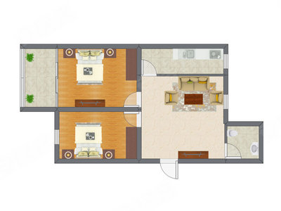 2室1厅 56.09平米户型图