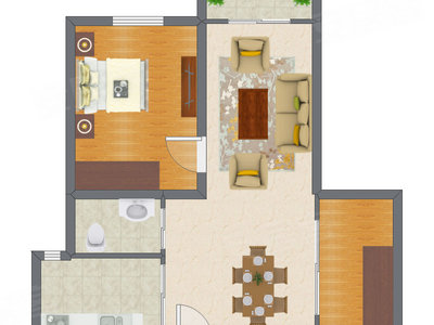 1室2厅 85.75平米户型图