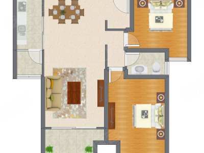 2室2厅 105.25平米户型图
