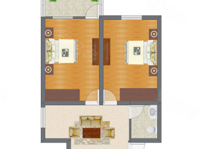 2室1厅 50.77平米