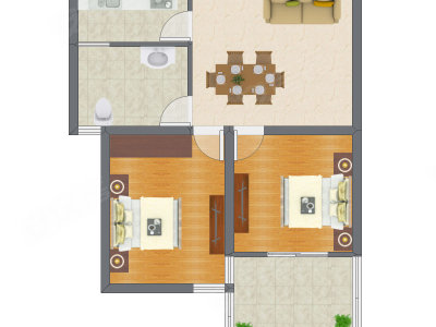 2室2厅 54.96平米