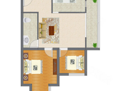 2室1厅 75.12平米