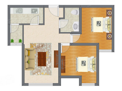 2室1厅 90.74平米户型图