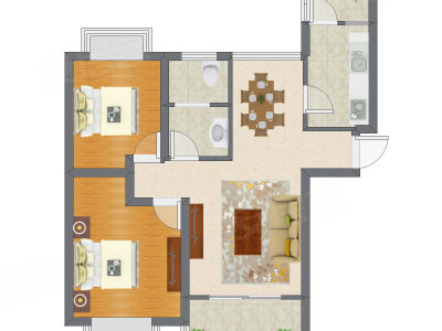 2室2厅 93.45平米户型图