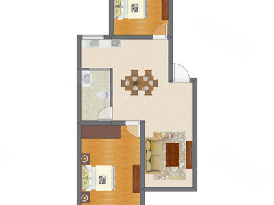 2室2厅 74.71平米户型图