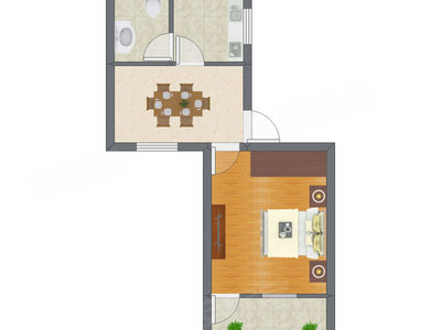 1室1厅 33.16平米户型图