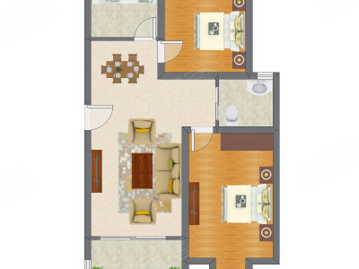 2室2厅 84.11平米户型图