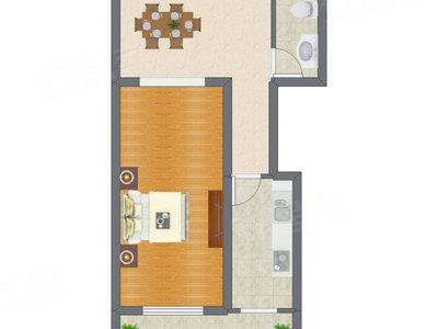 1室1厅 56.76平米户型图