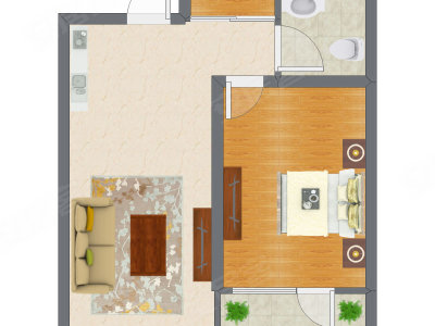 1室1厅 50.60平米户型图