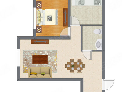 1室2厅 69.34平米户型图