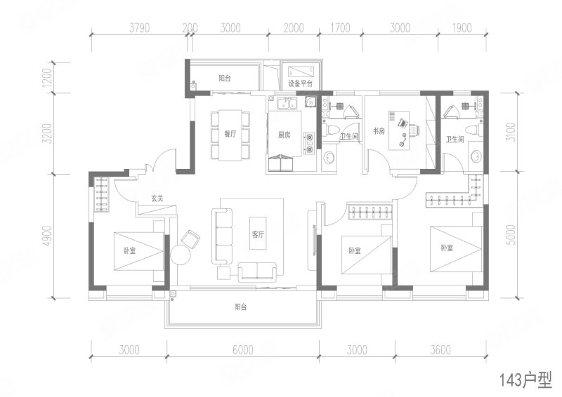 中国铁建西派逸园4室2厅2卫143㎡南北236万