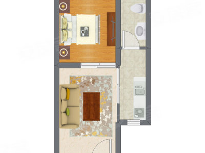 1室1厅 40.44平米户型图