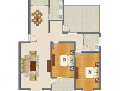 2室2厅 124.50平米户型图