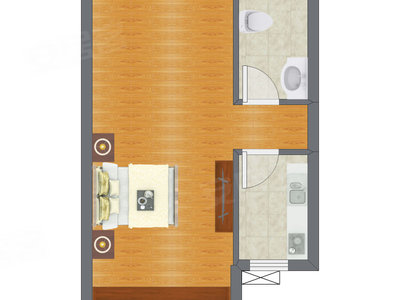 1室0厅 44.37平米户型图