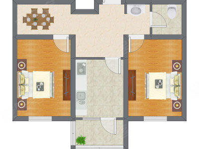 2室1厅 59.39平米户型图