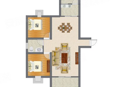 2室2厅 72.00平米