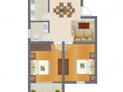 2室1厅 47.90平米户型图