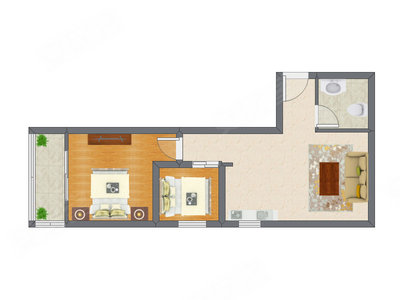 2室1厅 65.00平米