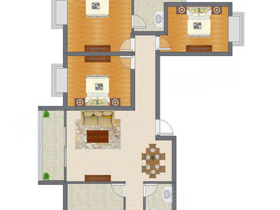 3室2厅 115.59平米户型图