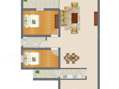 2室2厅 85.87平米户型图