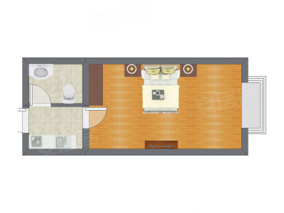 1室1厅 25.57平米户型图