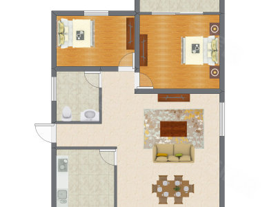 2室2厅 83.77平米户型图