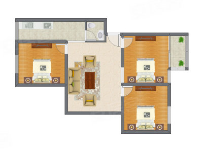 3室1厅 96.63平米户型图